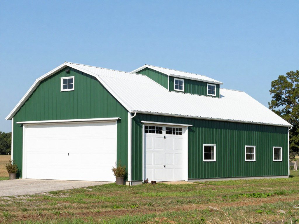 Large agricultural pole barn garage for equipment storage
