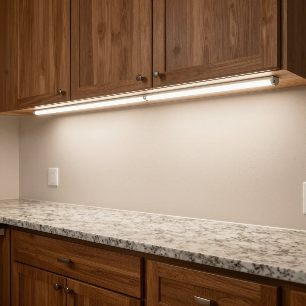 Linear light bars mounted under kitchen cabinets