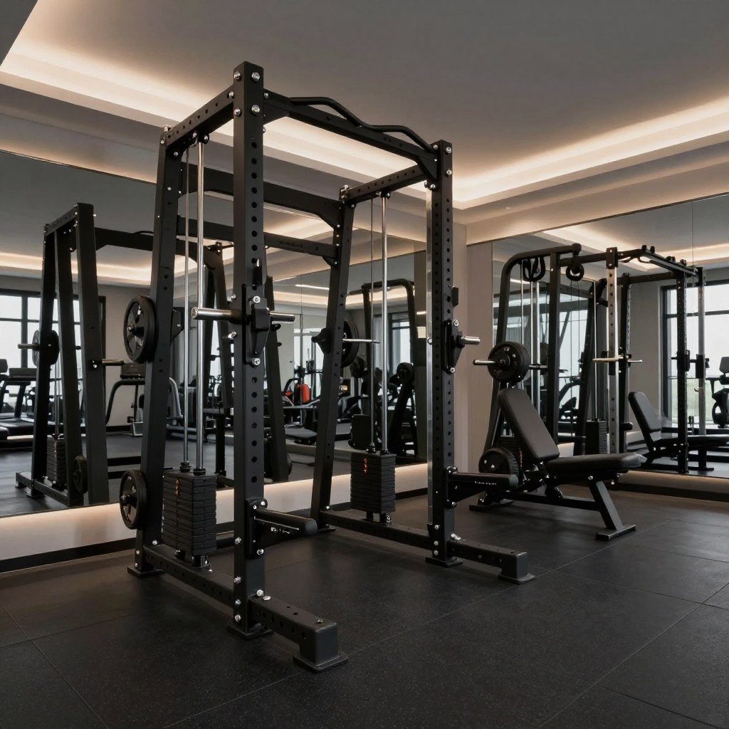 Luxury black home garage gym with high-end equipment