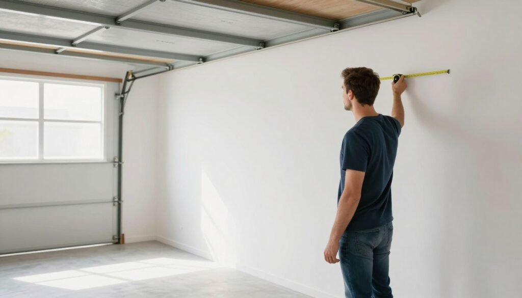 Man measuring garage space for man cave planning