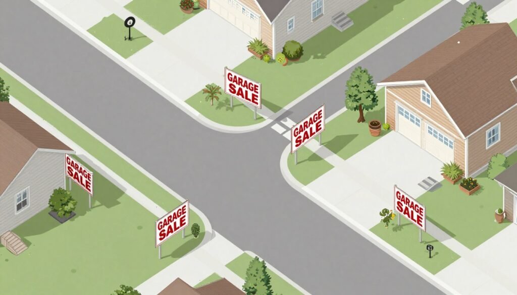 Map showing optimal garage sale sign placement at key intersections