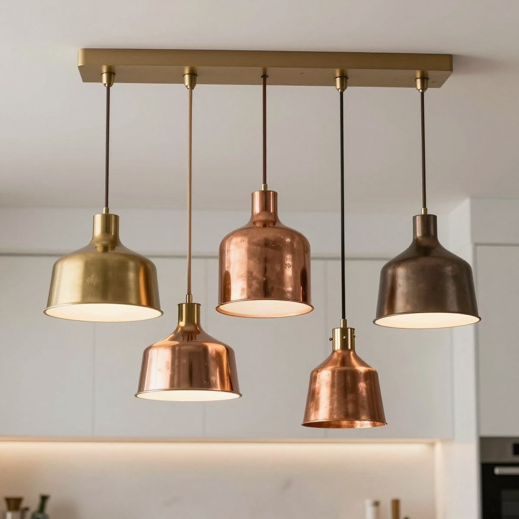 Metal pendant lights in various finishes including brass, copper and bronze Metal pendant lights in various finishes including brass, copper and bronze