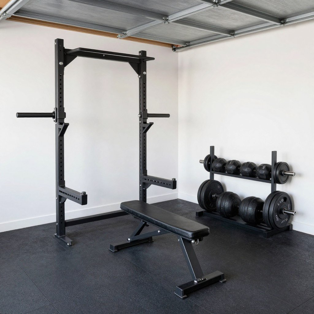 Minimalist garage gym with essential equipment only