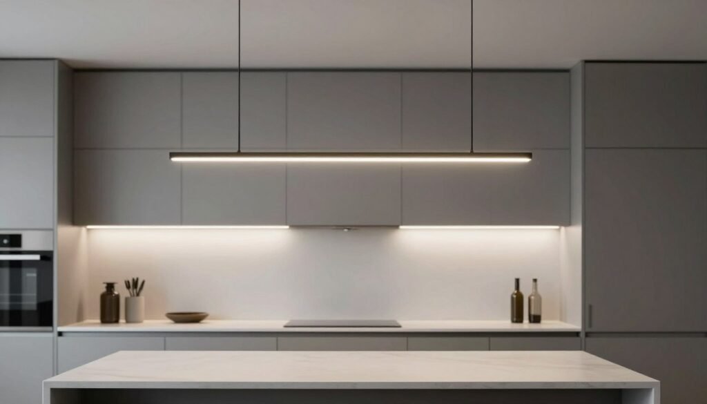 Minimalist pendant lights in a contemporary kitchen