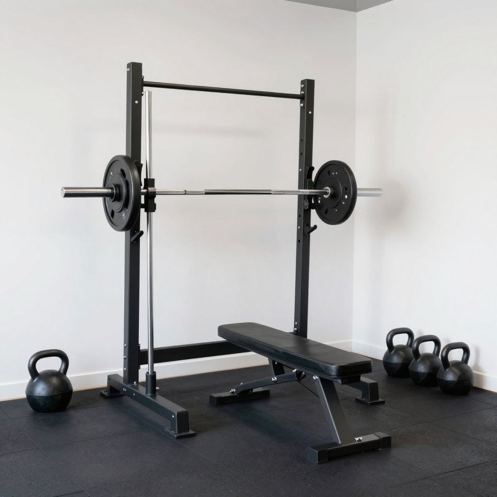 Minimalist small garage gym with essential equipment only