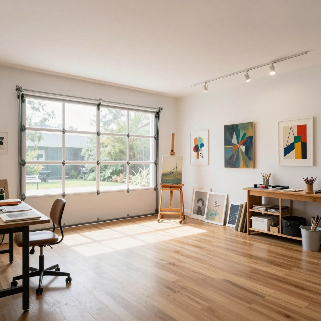 Modern art studio conversion with large windows