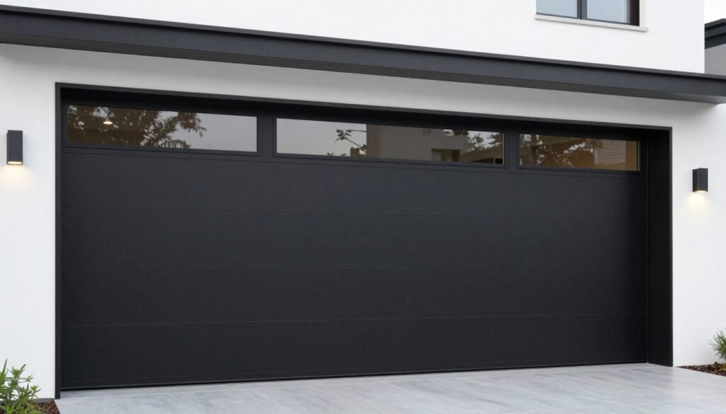 Modern black garage doors with windows