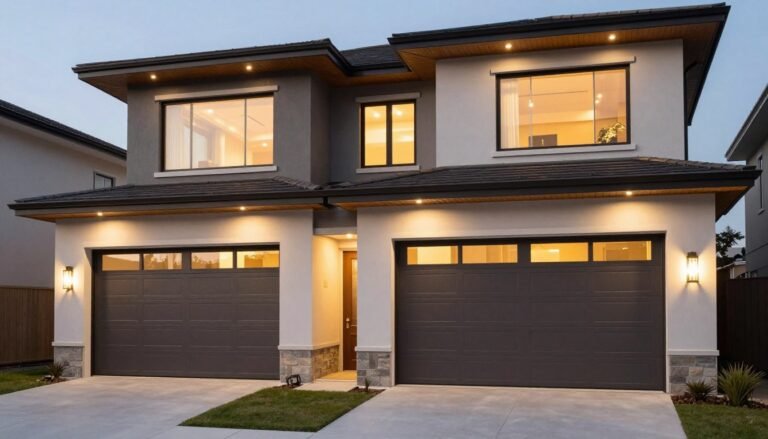 Modern contemporary garage doors on luxury home exterior