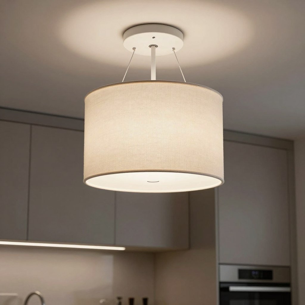 Modern drum-style flush mount light in contemporary kitchen