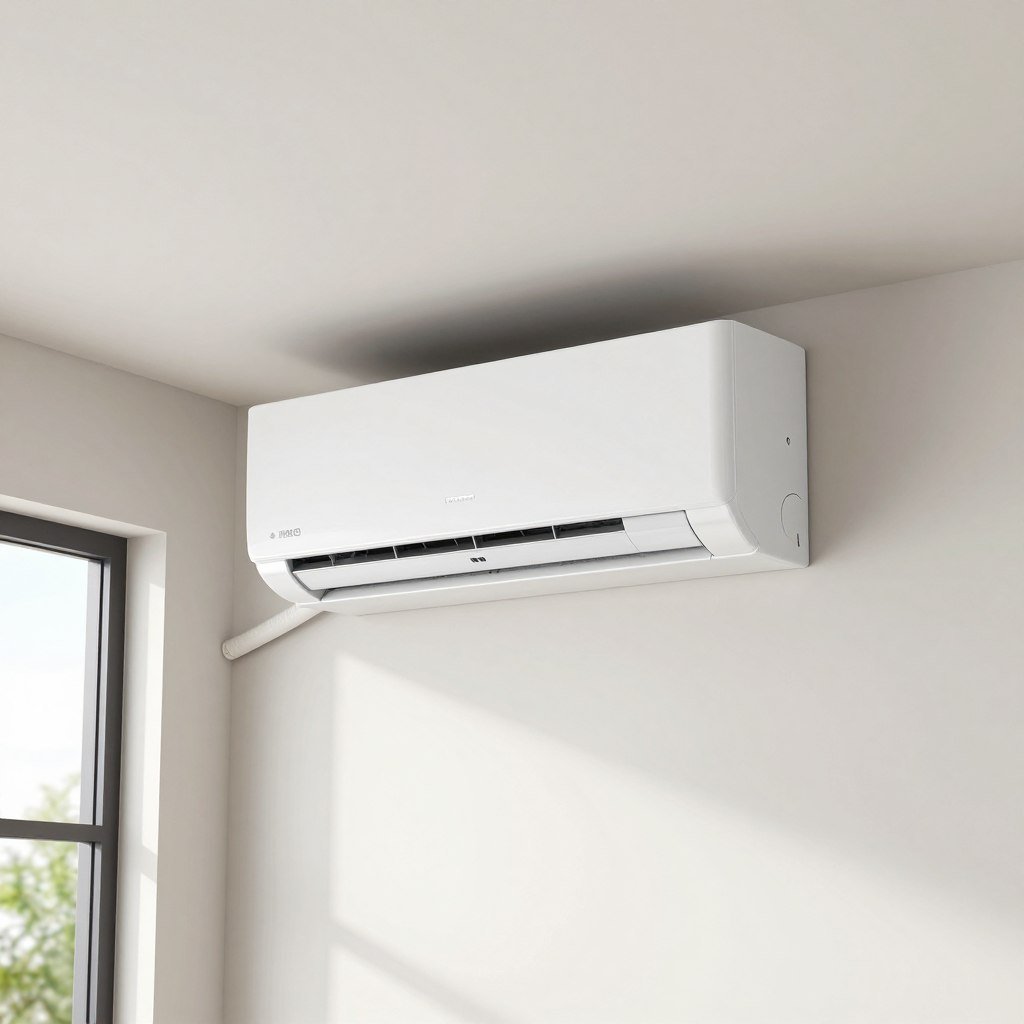 Modern garage with ductless mini-split system for climate control