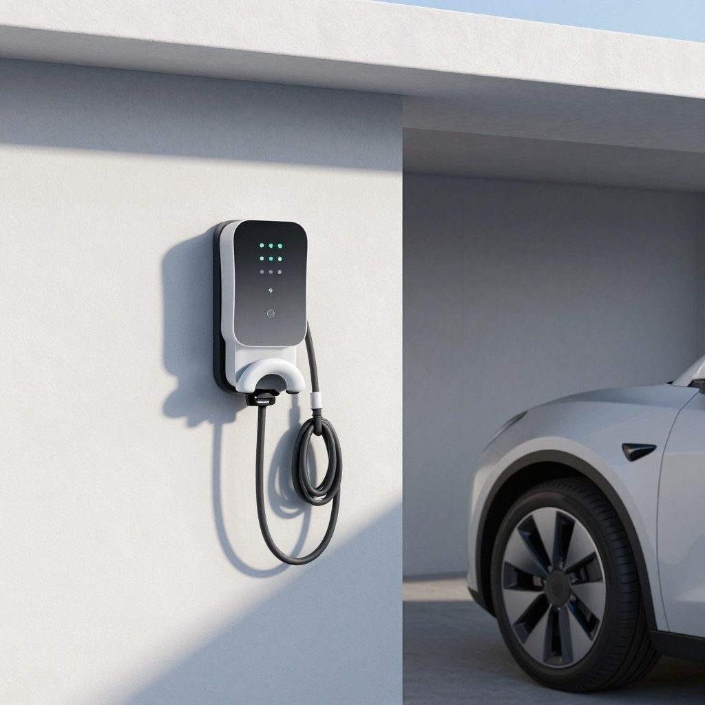 Modern garage with electric vehicle charging station