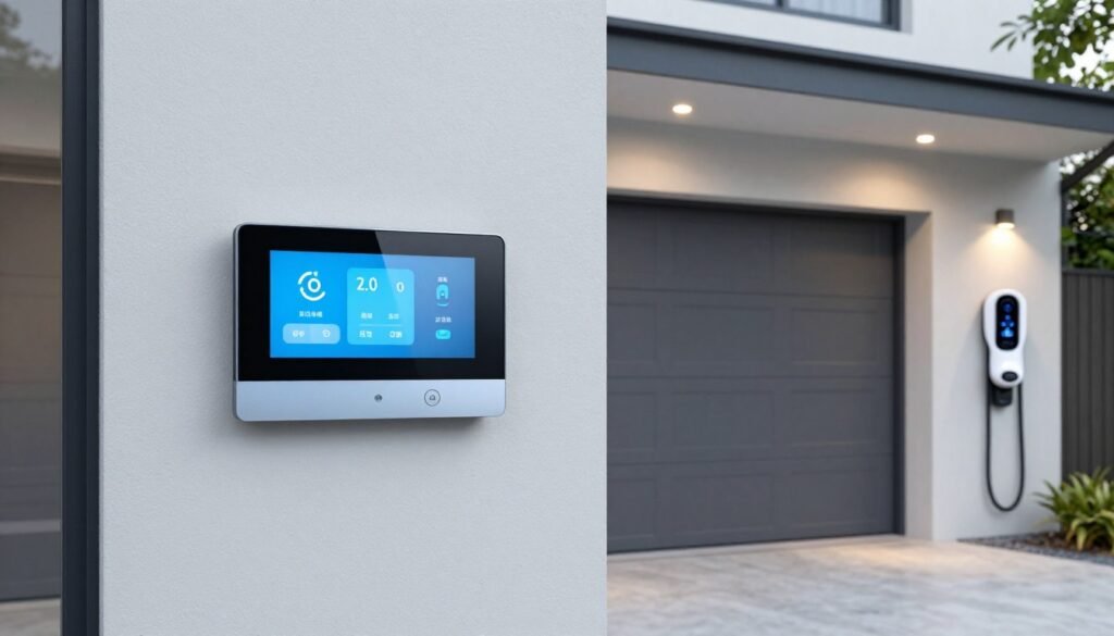 Modern garage with integrated smart technology systems