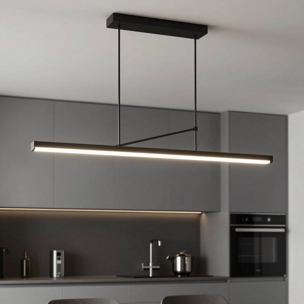 Modern geometric chandelier in contemporary kitchen