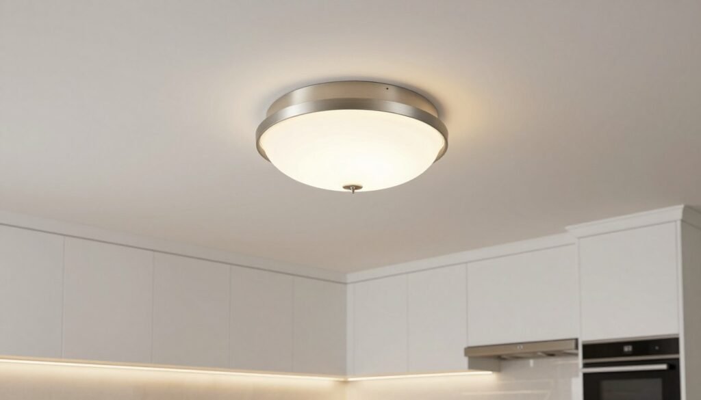Modern kitchen with stylish flush mount ceiling light