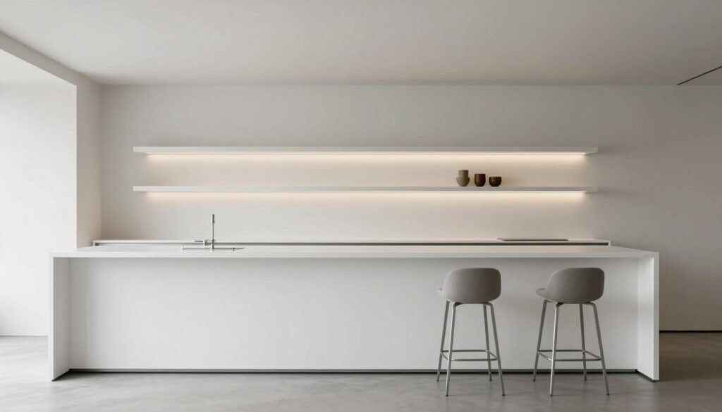 Modern minimalist garage bar with clean lines and neutral colors