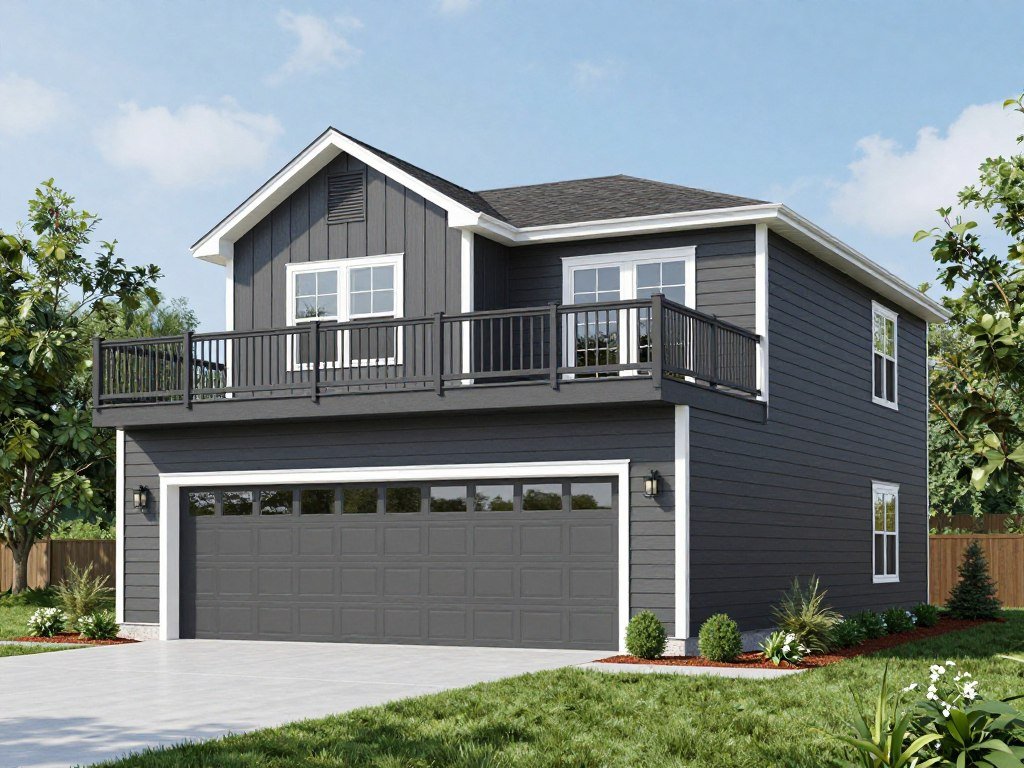 Modern pole barn garage with living quarters above