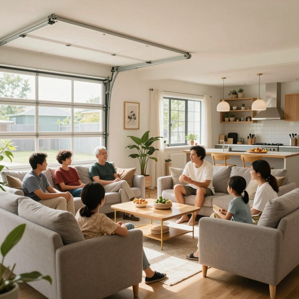 Multi-generational family enjoying time in garage apartment living space