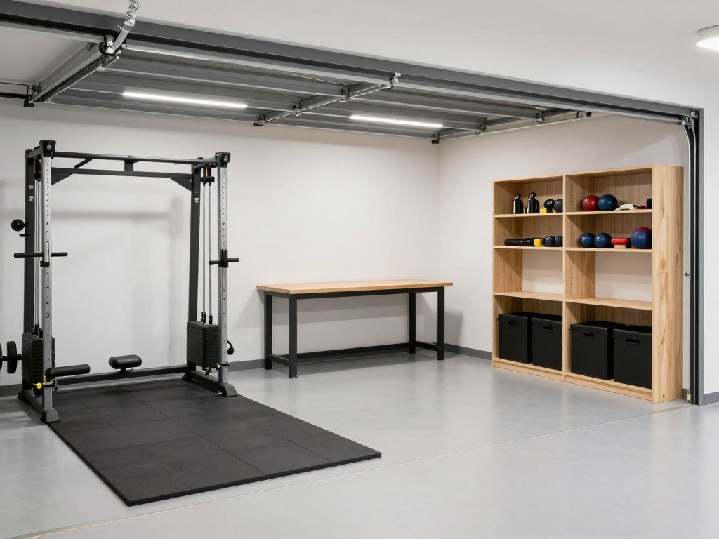 Multipurpose garage with zones for different activities Multipurpose garage with zones for different activities