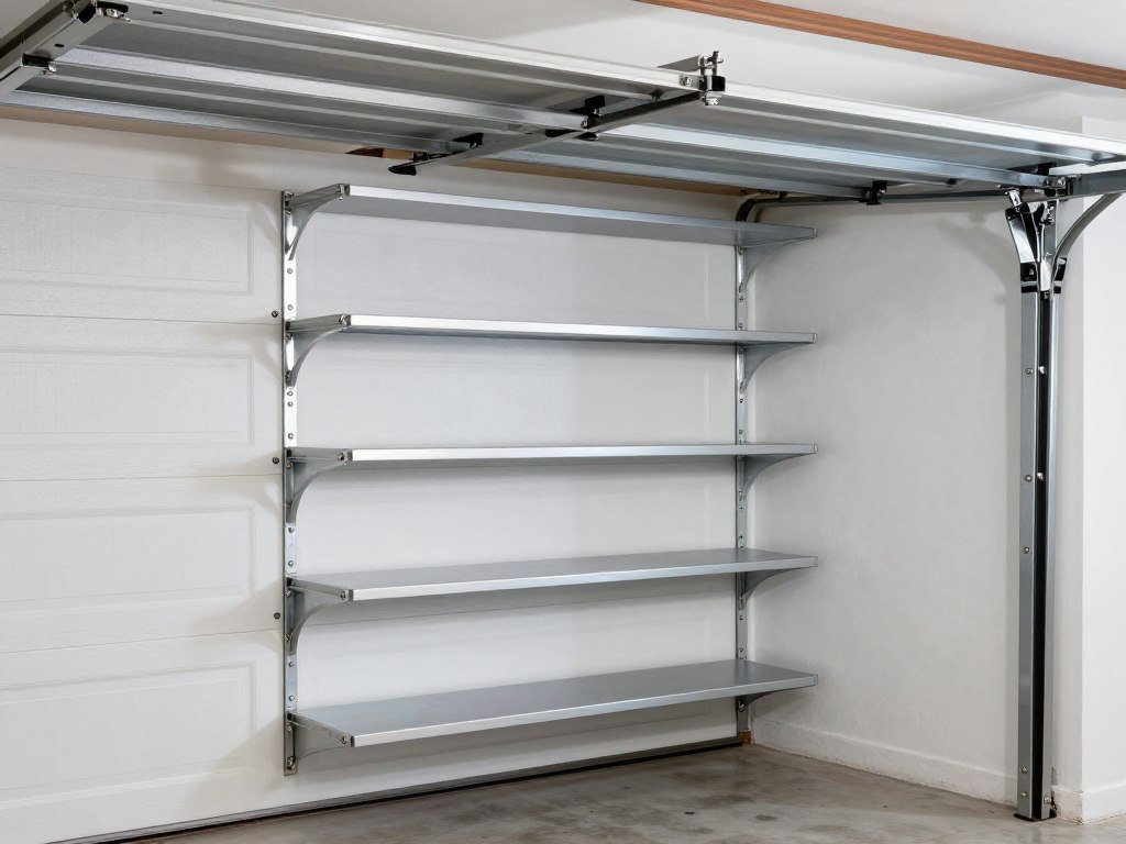 Narrow depth shelving along garage wall allowing car parking while providing storage Narrow depth shelving along garage wall allowing car parking while providing storage
