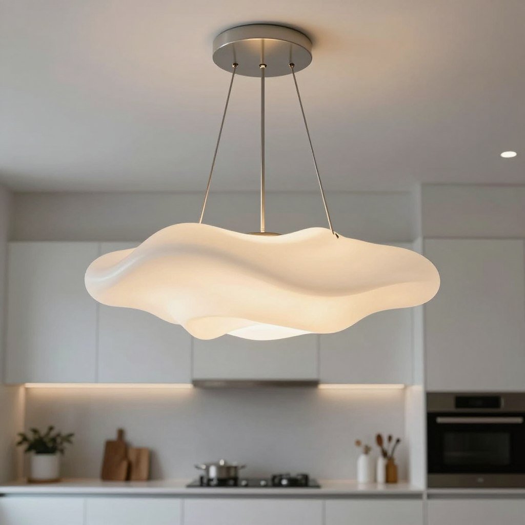 Oversized statement lighting fixture in kitchen