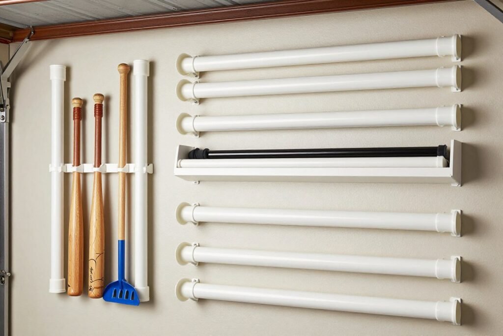 PVC pipe storage solutions for garden tools and sports equipment