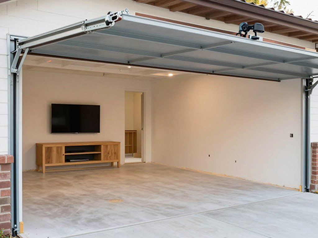 Partially completed garage man cave showing phased implementation