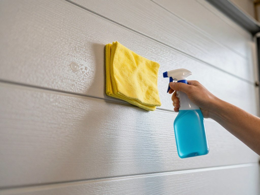 Person cleaning and maintaining garage walls with appropriate supplies