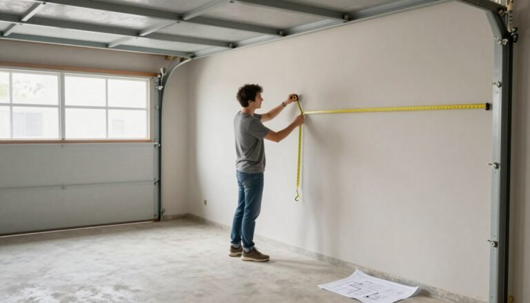 Person measuring garage space during renovation planning phase
