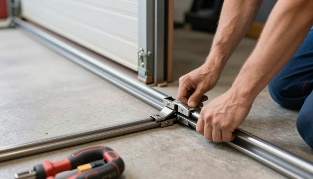 Person performing garage door maintenance