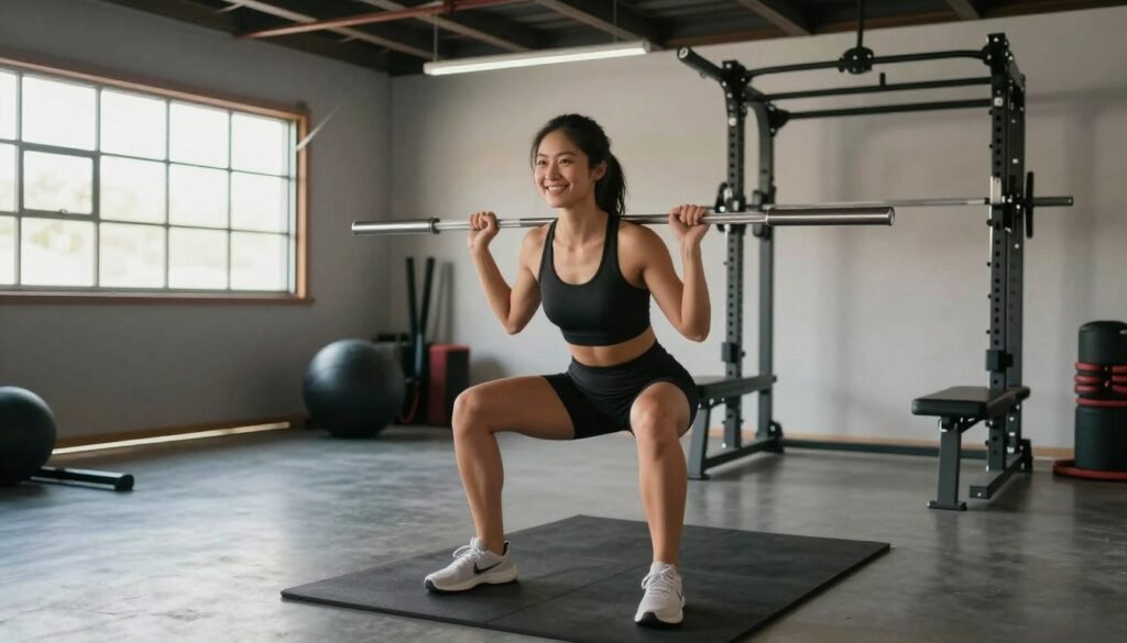 Person working out in their completed garage gym