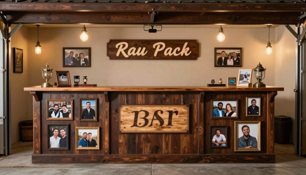 Personalized garage bar with unique decor elements