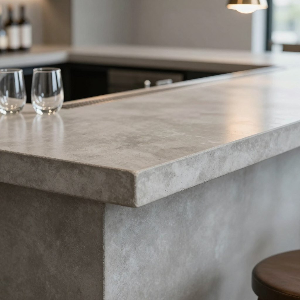 Polished concrete bar countertop