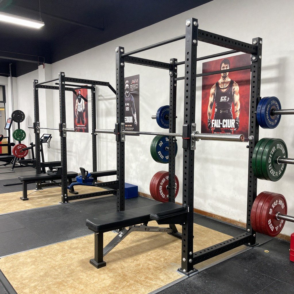 Powerlifting-focused garage gym with multiple specialty bars