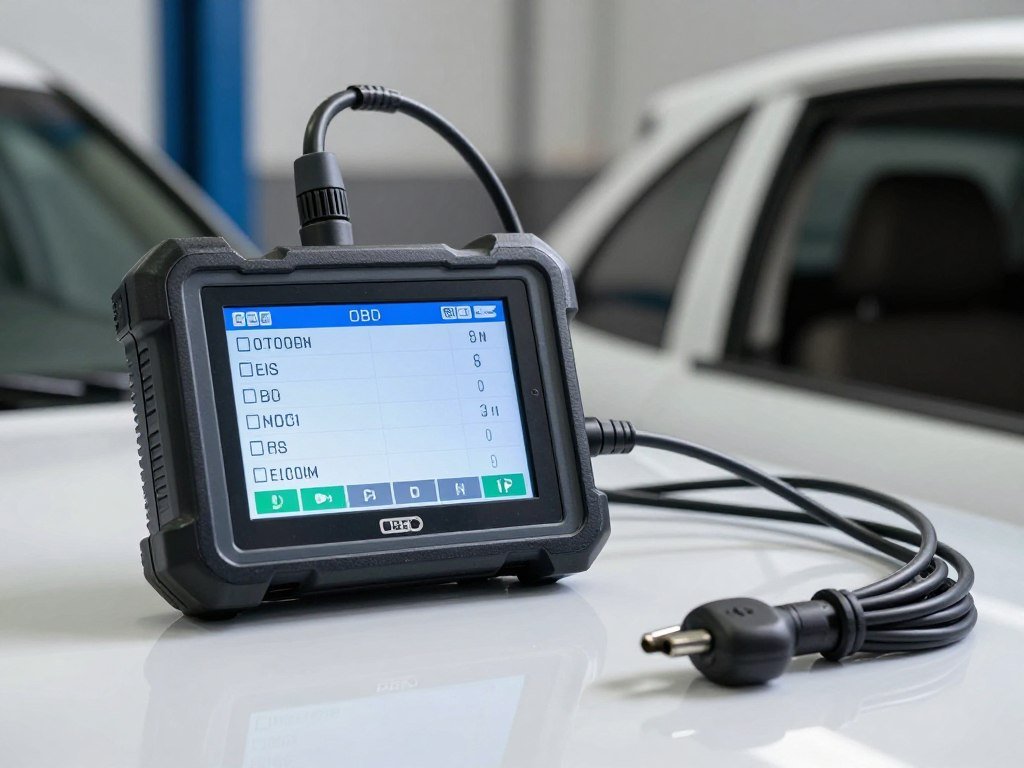 Professional diagnostic scanner being used in mechanic garage