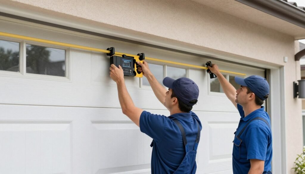 Professional garage door installation in progress
