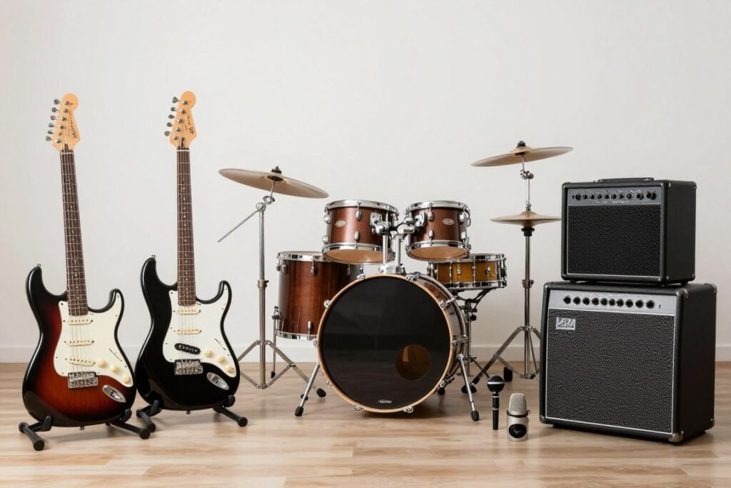 Professional-grade instruments and equipment for an evolving garage band