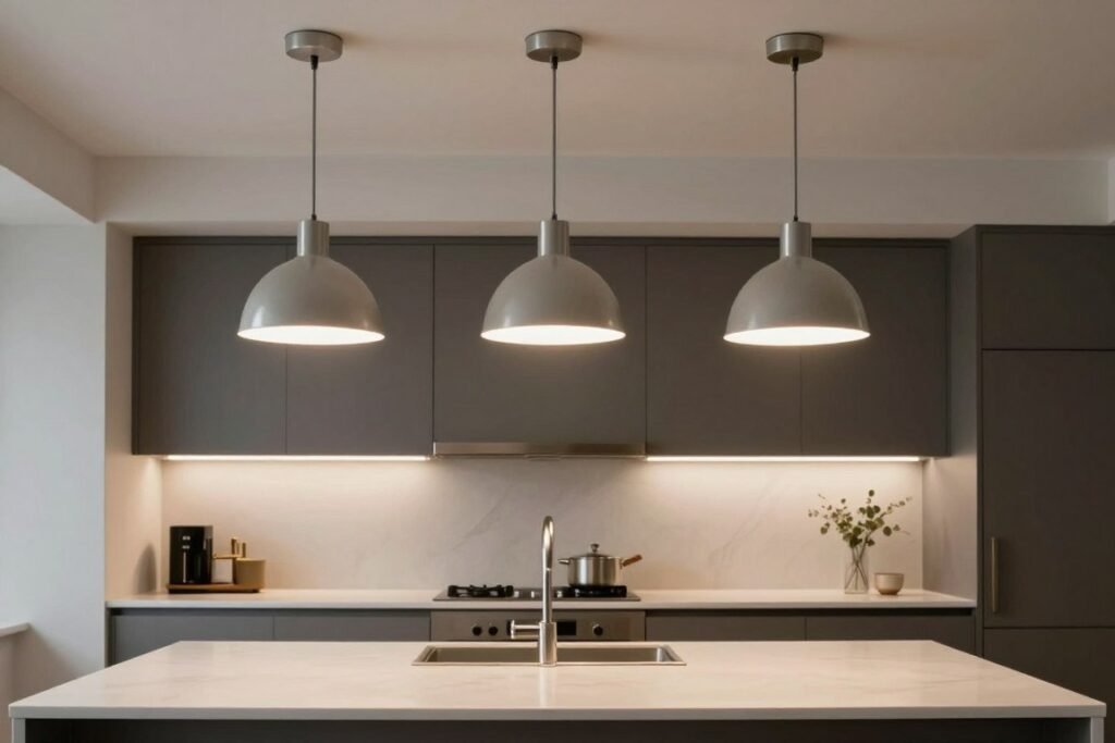 Properly sized pendant lights over kitchen island