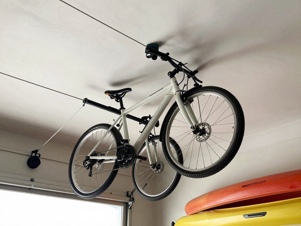 Pulley system for bicycle and kayak ceiling storage