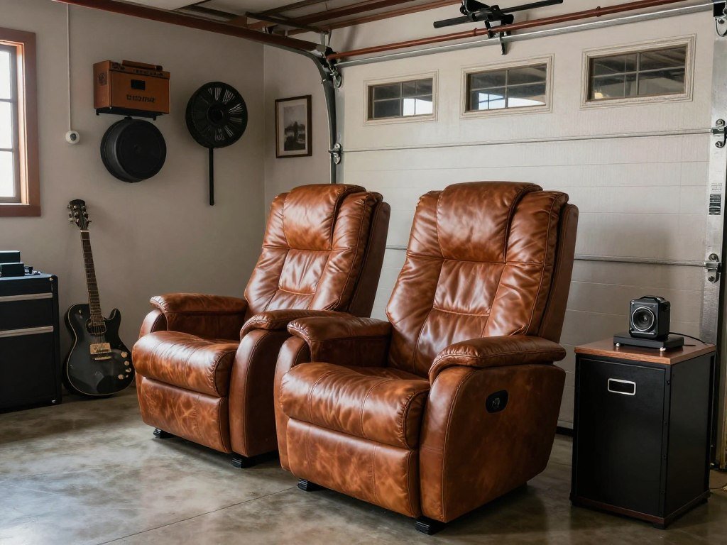 Quality seating with budget-friendly decor in a garage man cave