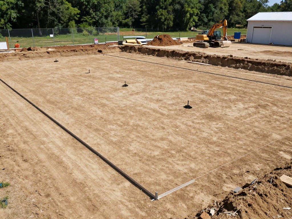 Site preparation for a pole barn garage with marked layout