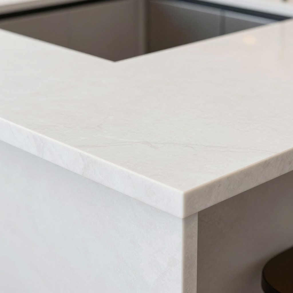 Sleek white quartz bar countertop