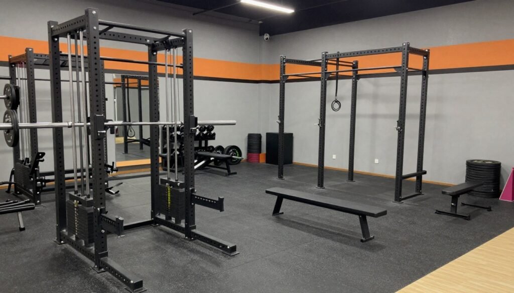 Specialized garage gym setup for a specific training style like powerlifting or CrossFit