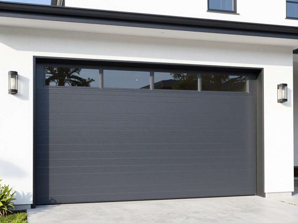 Steel garage door with windows