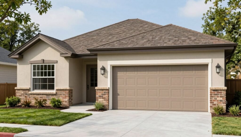 Stylish detached garage with matching house design elements