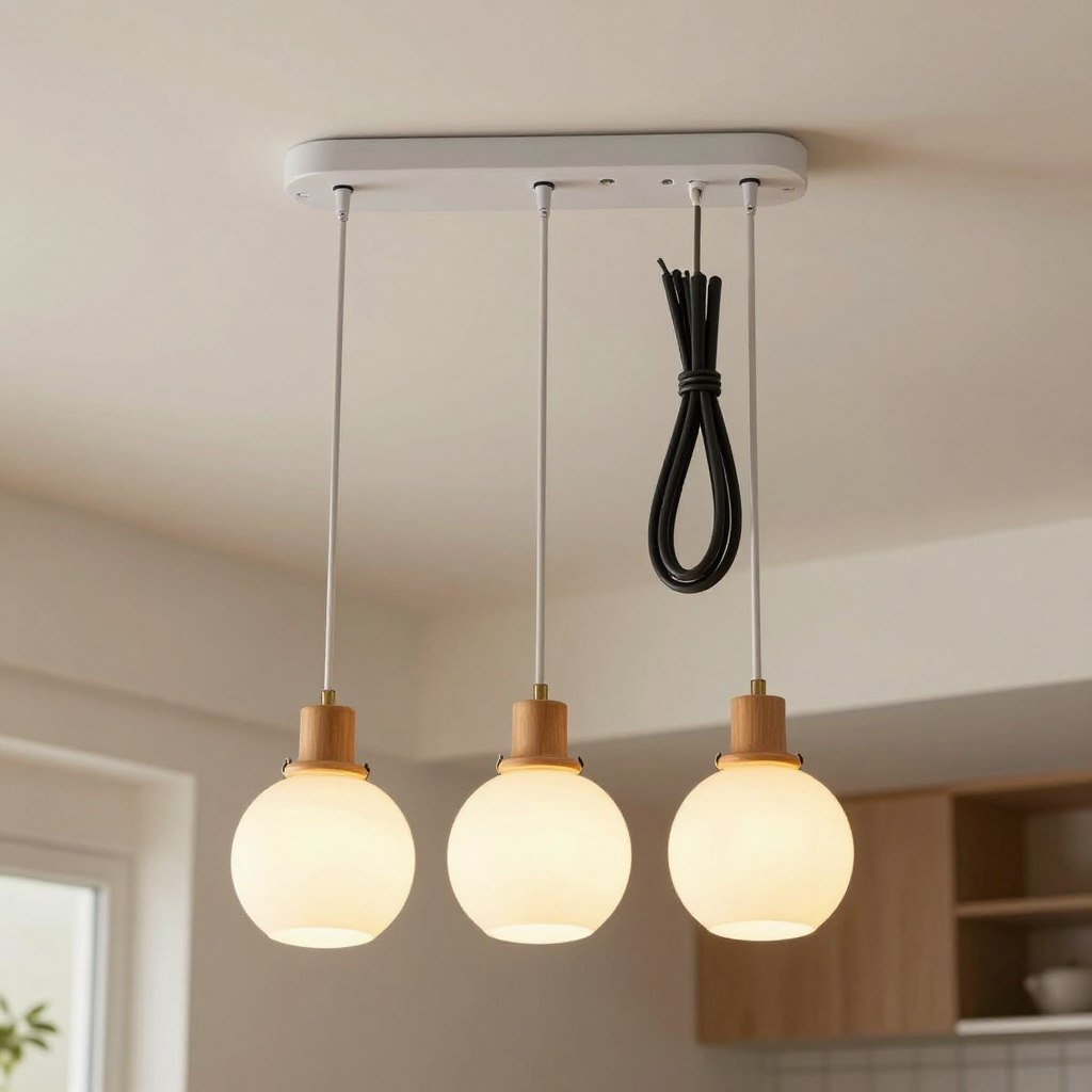 Swag kit being used to hang a pendant light from ceiling to outlet Swag kit being used to hang a pendant light from ceiling to outlet