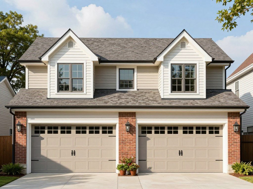 Traditional carriage house style garage apartment with classic architectural details