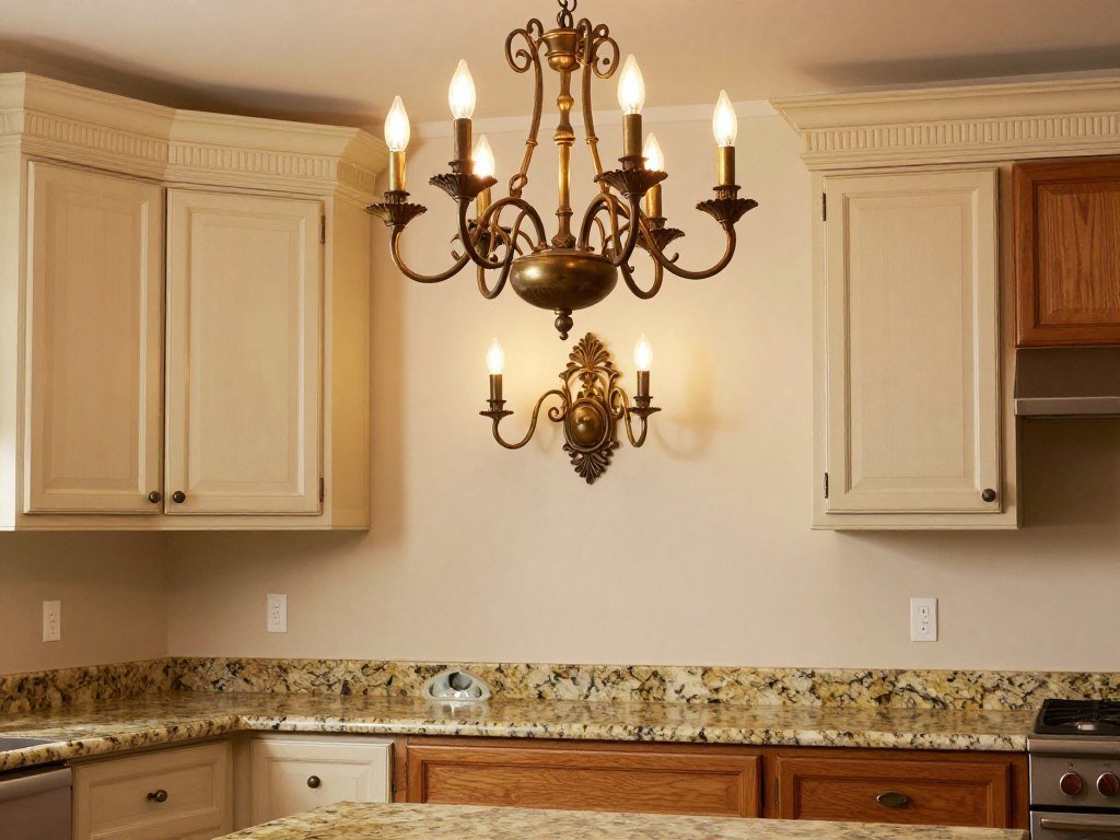 Traditional kitchen with classic chandelier and sconces Traditional kitchen with classic chandelier and sconces