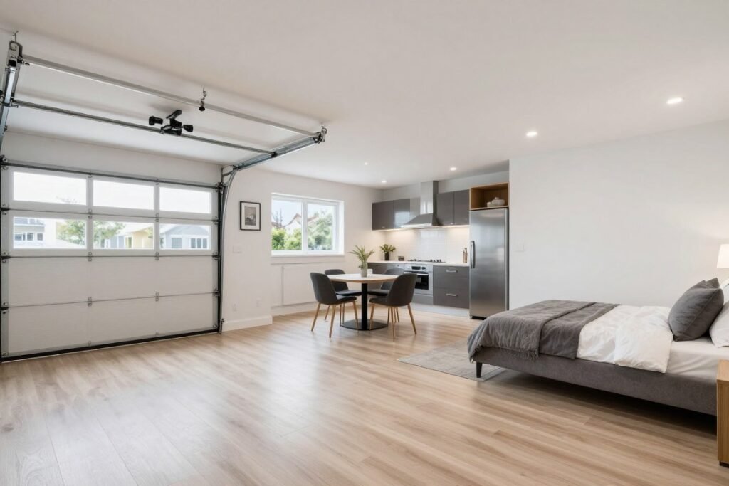 Two-bedroom garage apartment layout for larger living quarters