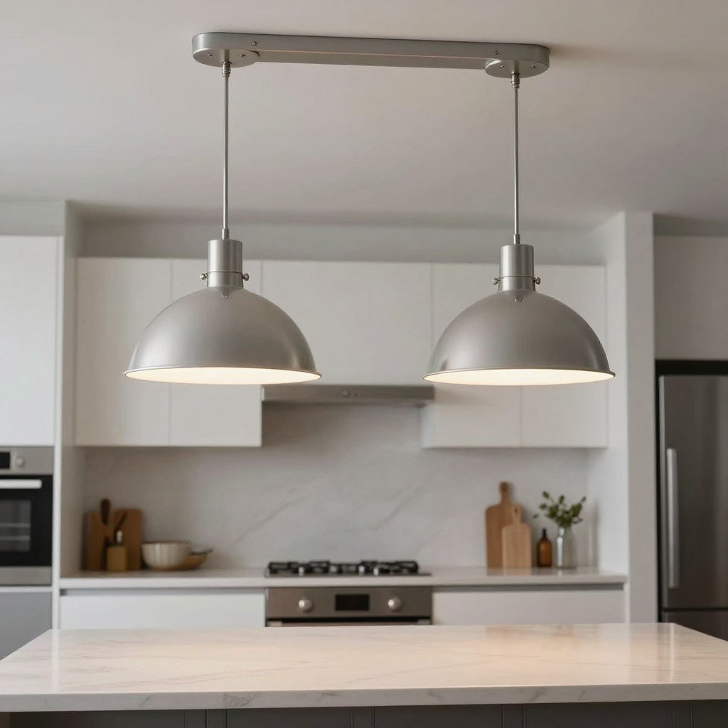 Two larger pendant lights over a medium-sized kitchen island Two larger pendant lights over a medium-sized kitchen island