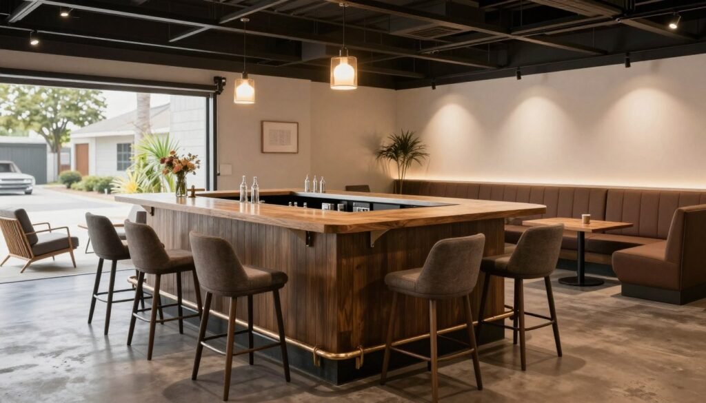 Various seating options in a garage bar setting